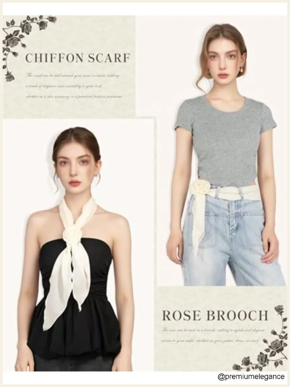 Chiffon Scarf for Women with Removable Flower Headband Scarf Wrap